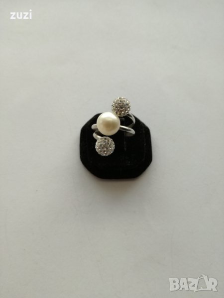 Сребърен пръстен с перла и цирконий - сребро проба 925, снимка 1