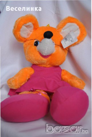 Плюшена играчка оранжева мишка с розова рокличка-08, снимка 1