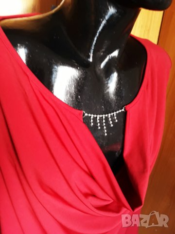 Нова Червена туника с декорация от камъчета като колие ХЛ, снимка 2 - Туники - 25653286