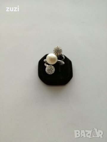 Сребърен пръстен с перла и цирконий - сребро проба 925, снимка 1