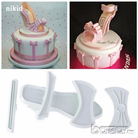 7 части за направа на ГОЛЯМА дамски обувки обувка с пандела сандал токчета форма торта украса фондан, снимка 3 - Форми - 15731433