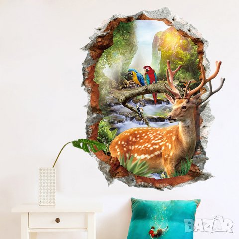 3D стена в дупка голям елен и папагали природа стикер лепенка за стена в  Други в гр. Ямбол - ID21620832 — Bazar.bg