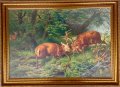 Биещи се елени в гората, картина за ловци, снимка 1 - Картини - 18458860