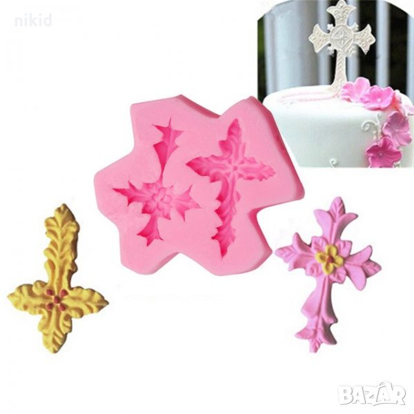  2 кръста кръст силиконов молд форма кръщене за украса декорация торта фондан сладки пита, снимка 1