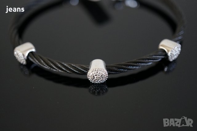 Сребро стомана диаманти, снимка 2 - Гривни - 24819149