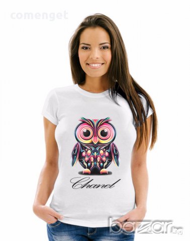 ХИТ МОДЕЛ! CUTE OWL дамски топ с принт! Поръчай модел с твоя идея!, снимка 2 - Тениски - 15941078