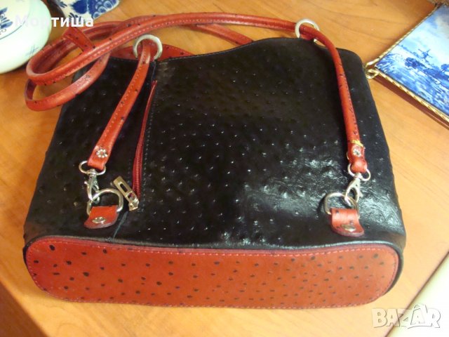  Италианска чанта щраусова кожа, снимка 4 - Чанти - 24403975