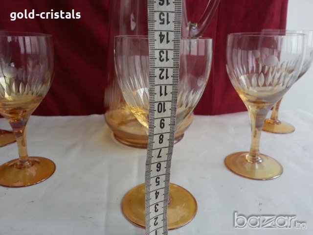 Стъклена кана и стъклени чаши , снимка 5 - Антикварни и старинни предмети - 19994482