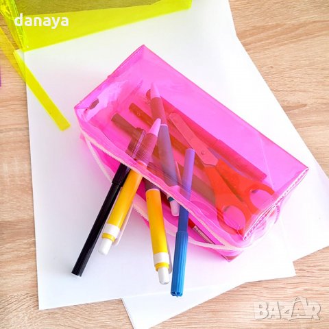Прозрачен ученически несесер за моливи неонови цветове, снимка 2 - Ученически пособия, канцеларски материали - 26195353