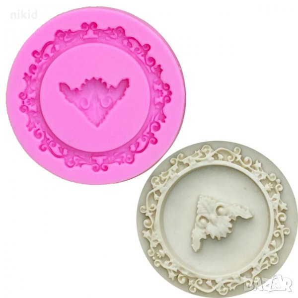Рамка малък кръг с декорации и стойка силиконов молд форма декорация торта фондан шоколад гипс, снимка 1