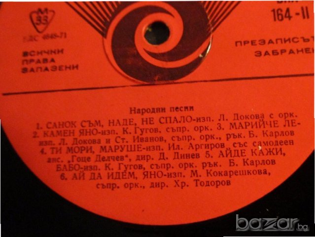 грамофонна плоча народни  Заспала Яна -  Народни песни -изд. 70те години - народна музика ., снимка 2 - Грамофонни плочи - 20162101