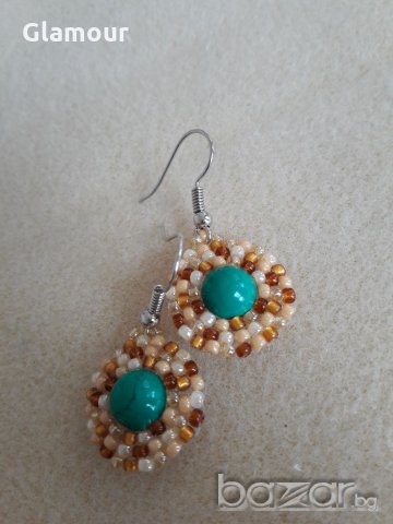 Обеци със зелен тюркоаз, снимка 3 - Обеци - 19085057