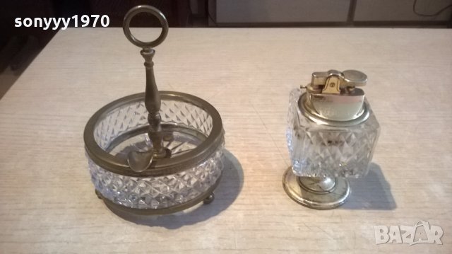 АНТИК-кристални-пепелник+запалка-внос франция, снимка 2 - Антикварни и старинни предмети - 23751589