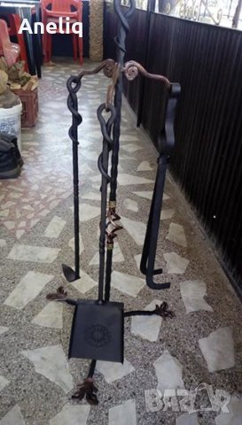 Стойка за камина от ковано желязо, изцяло ръчна изработка