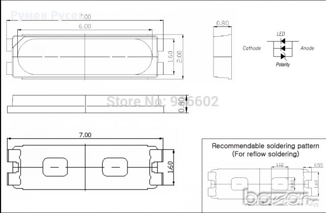 Led smd светодиоди 7020, 0,5W, 3V за подсветка на тв, снимка 2 - Части и Платки - 15478460
