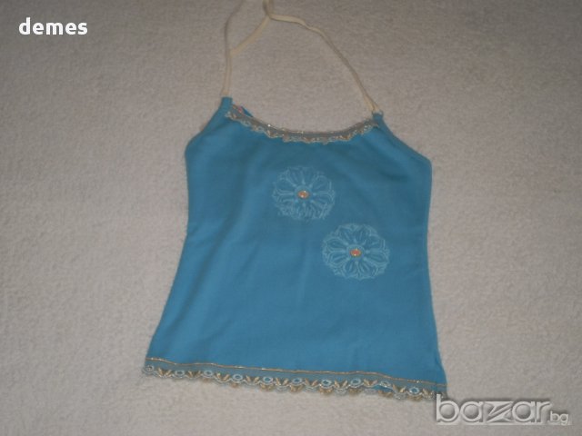 Детски корсаж в цвят тюркоаз с връзки на врата размер 116, нов