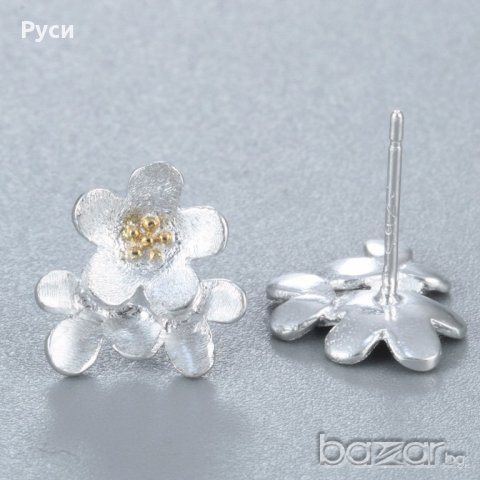 Сребърни обеци - Цветя тройка, снимка 3 - Обеци - 20920768