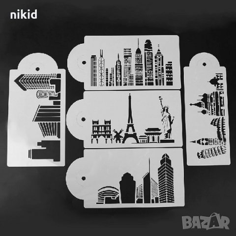 5 бр сгради Айфелова кула Статуята на Свободата стенсил шаблон спрей за торта украса кекс декорация, снимка 3 - Други - 25246930