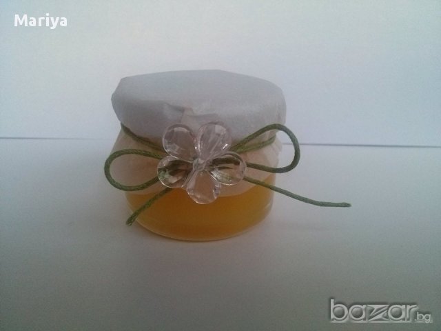 Подарък за гостите - Бурканче мед в зелено, снимка 3 - Сватбени аксесоари - 10236209