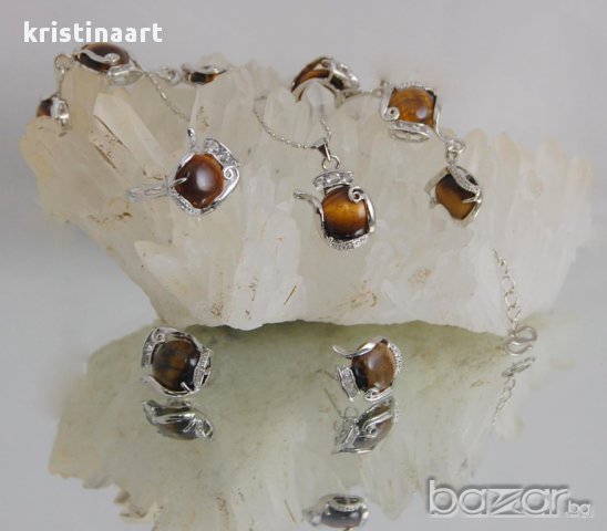 Комплект от 5ч тигрово око , снимка 2 - Бижутерийни комплекти - 16091103