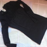 Дамска черна рокля с дантелени мотиви, снимка 1 - Рокли - 24575033