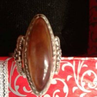 Стар СССР  сребърен пръстен с естествен камък ахат, снимка 2 - Пръстени - 19406146