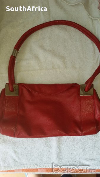 Червена чанта от естествена кожа, снимка 1
