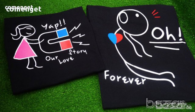 За ВЛЮБЕНИ! LOVE STORY тениски за двойки в цвят по избор! Поръчай модел с твоя ИДЕЯ!, снимка 4 - Тениски - 13321956