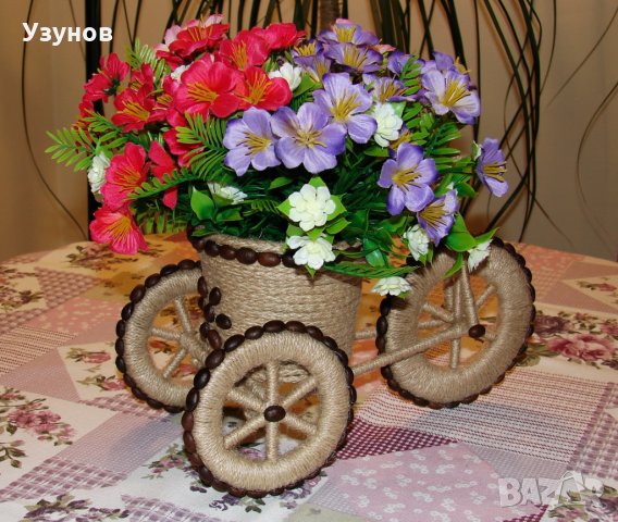 Декоративно колело триколка, велосипед с цветя за декорация, декор, украса за дома, снимка 2 - Декорация за дома - 22786655