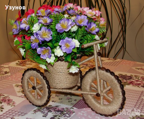 Декоративно колело триколка, велосипед с цветя за декорация, декор, украса за дома, снимка 3 - Декорация за дома - 22786655
