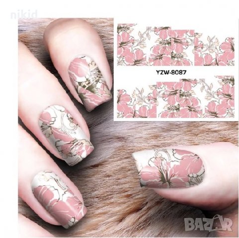 YZW-8087 Розово цветя Китайска Роза ваденки слайдер водни стикери за нокти маникюр