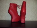 Дамски червени кожени боти на висок ток 16см-тип копито, снимка 11