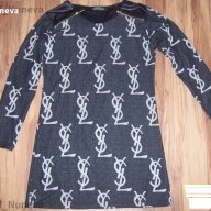 дамска блузка-туника с кожени ръкави на YSL реплика-размер- М-Л - ХЛ, снимка 6 - Туники - 9218715