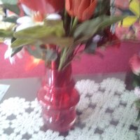 Стара Ваза цветно стъкло с изкуствени цветя, снимка 3 - Други стоки за дома - 24483732