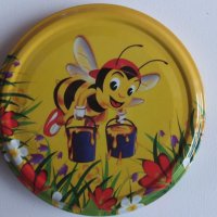Капачки за стъклени буркани 720 мл с Пчелен Мед с най-работливата пчеличка