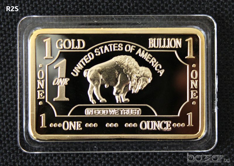 1 ТРОЙУНЦИЯ 24К .999 ПОЗЛАТЕНО КЮЛЧЕ АМЕРИКАНСКИ БИЗОН, снимка 1