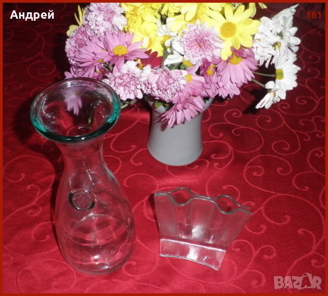 Голяма стъклена ваза и салфетник, снимка 1