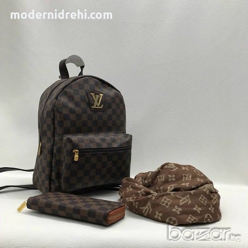 Дамски комплект раничка шал и портфейл Louis Vuitton каре, снимка 1