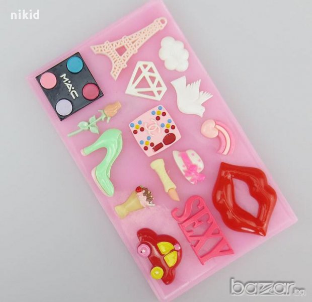 sexy кула грим козметика устни гълъб обувка диамант шапка роза силиконов молд форма торта фондан, снимка 1