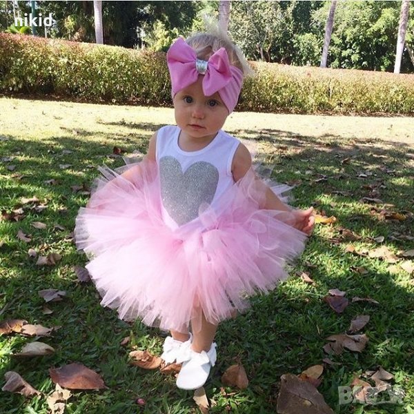 детски бебе туту сет боди  сърце и лента за глава 3 части, снимка 1