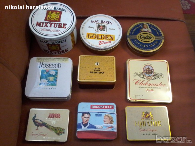 Колекция метални кутийки от пурички и тютюн, снимка 1