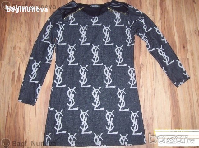 дамска блузка-туника с кожени ръкави на YSL реплика-размер- М-Л - ХЛ, снимка 6 - Туники - 9218715