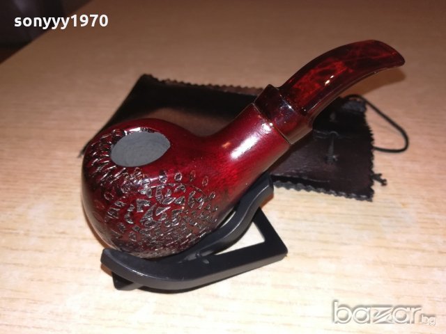 лула с поставка/стоика и кожен калъф-13х5х4см-внос швеицария, снимка 4 - Лули - 20798539