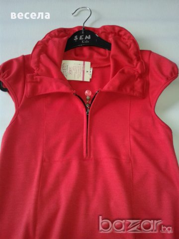 Рокля, туника, червена, трико с цип и джобове, снимка 2 - Детски Блузи и туники - 9503685