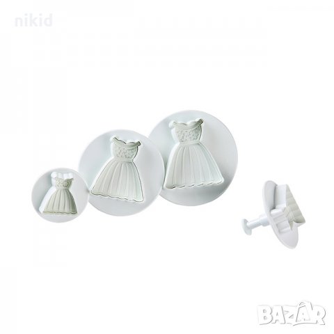 4 големи рокли рокля релеф с бутало пластмасови резци за сладки бисквитки фондан