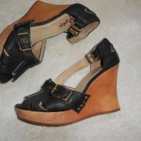 Оригинални черни кожени сандали на платформа Replay, снимка 2 - Сандали - 21214751