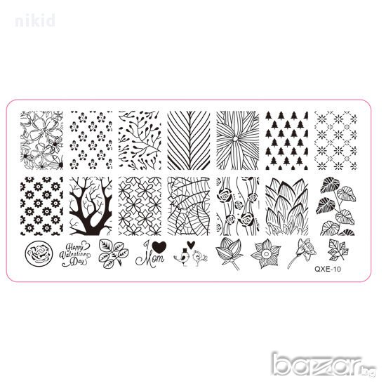 QXE-10 цветя и листа плочка / щампа шаблон за печат на нокти , снимка 1