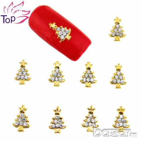 коледна елха златна червена зелена с камъчета бижу за нокти декорация украса за маникюр, снимка 3 - Други - 19914816