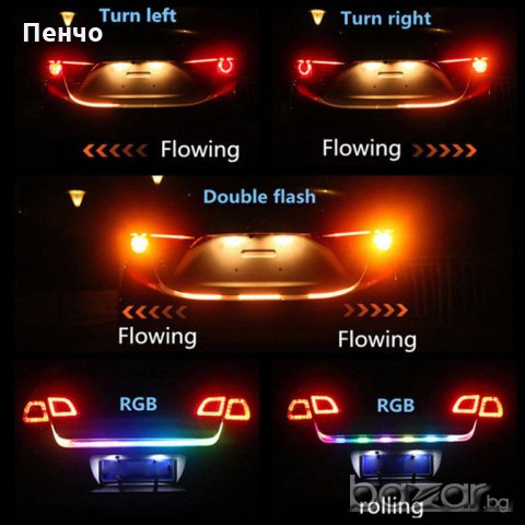 Многоцветна RGB Стоп LED светеща сигнална лента за багажник на кола , снимка 8 - Аксесоари и консумативи - 20303592