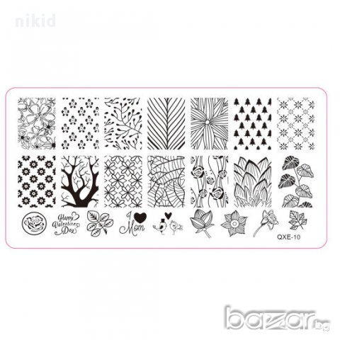 QXE-10 цветя и листа плочка / щампа шаблон за печат на нокти 